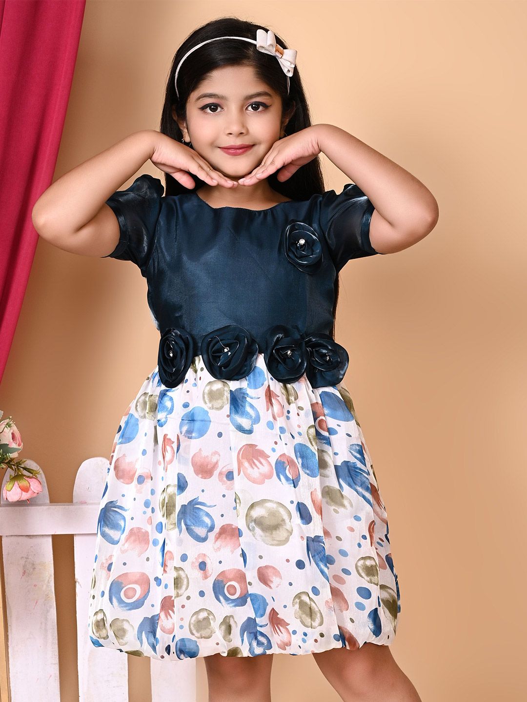 BARKAT DESIGNING PLANET Floral Puff Sleeve Chiffon A-Line Dress-picture-17