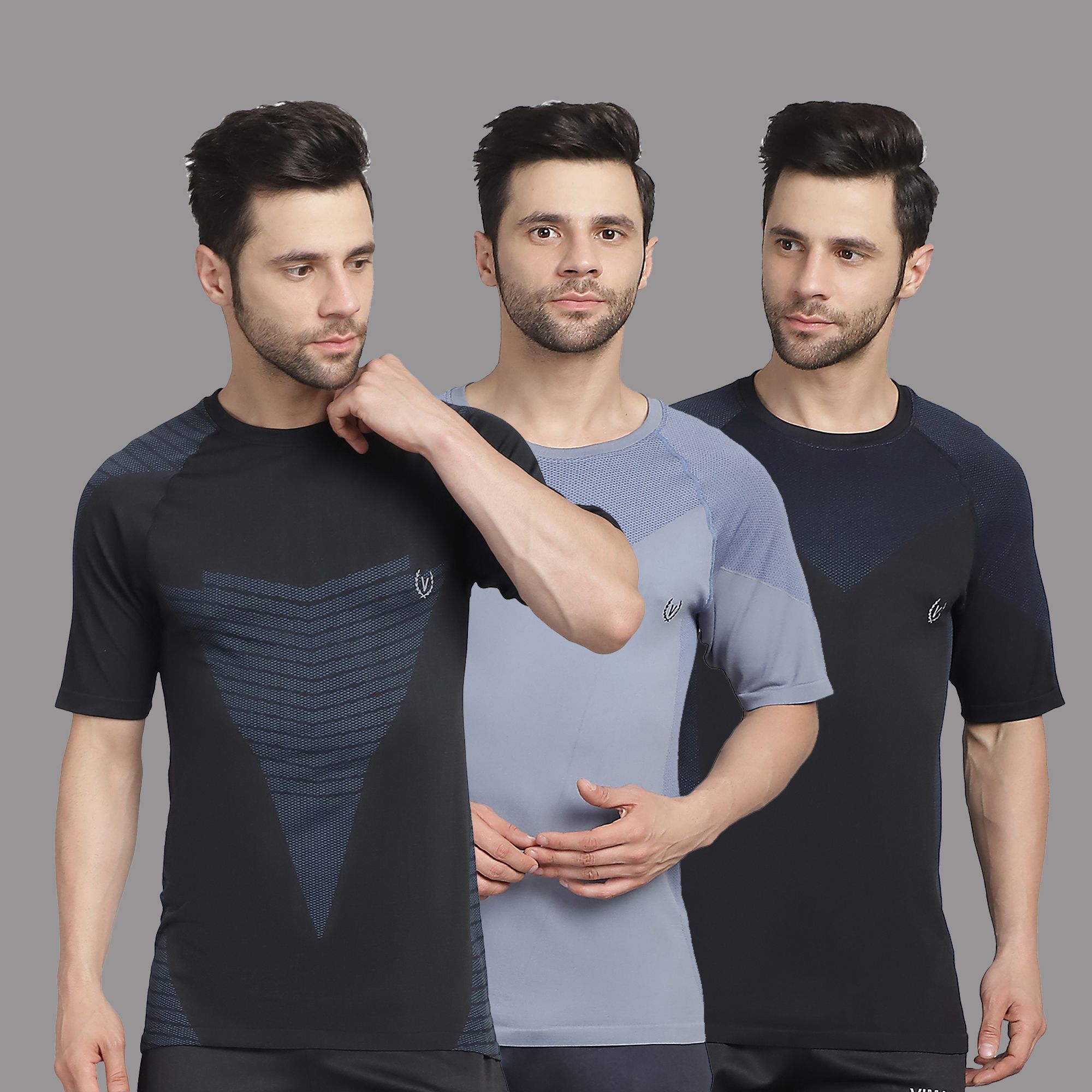 VIMAL JONNEY Men Pack Of 3 Solid Round Neck T-shirts-image-6