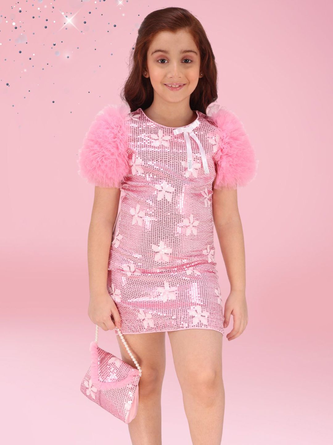 CUTECUMBER Girls Embellished Puff Sleeve Net Shift Dress-picture-21