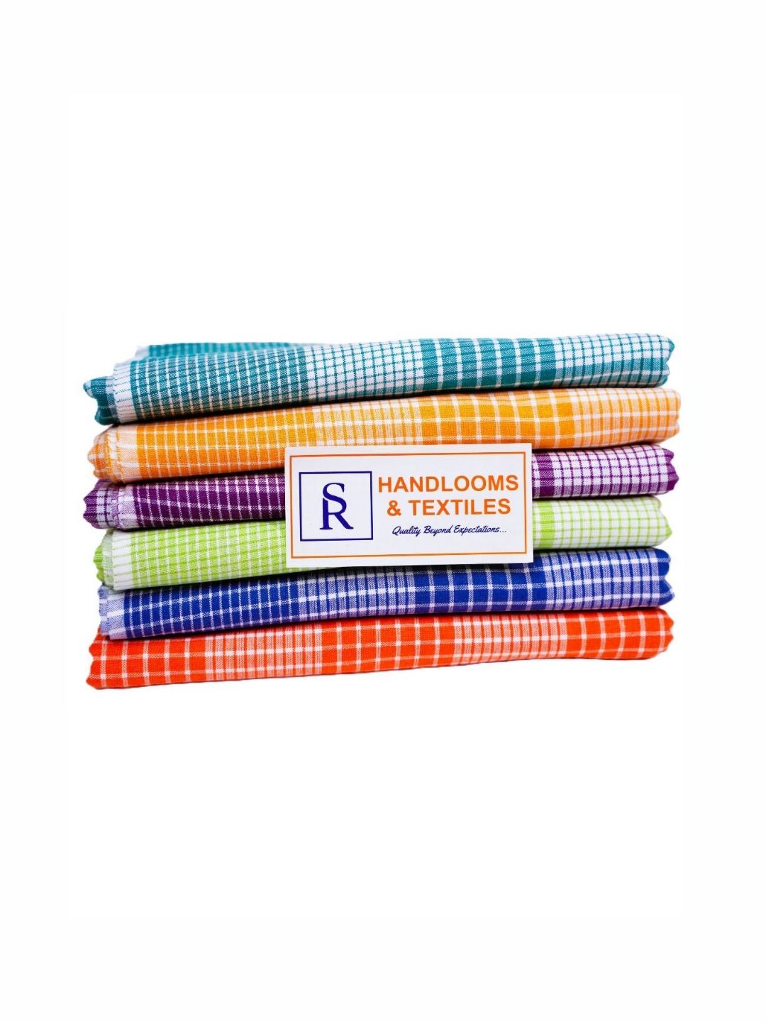 SR HANDLOOMS AND TEXTILES Orange & Blue Striped Cotton 250 GSM Towel Set-picture-21