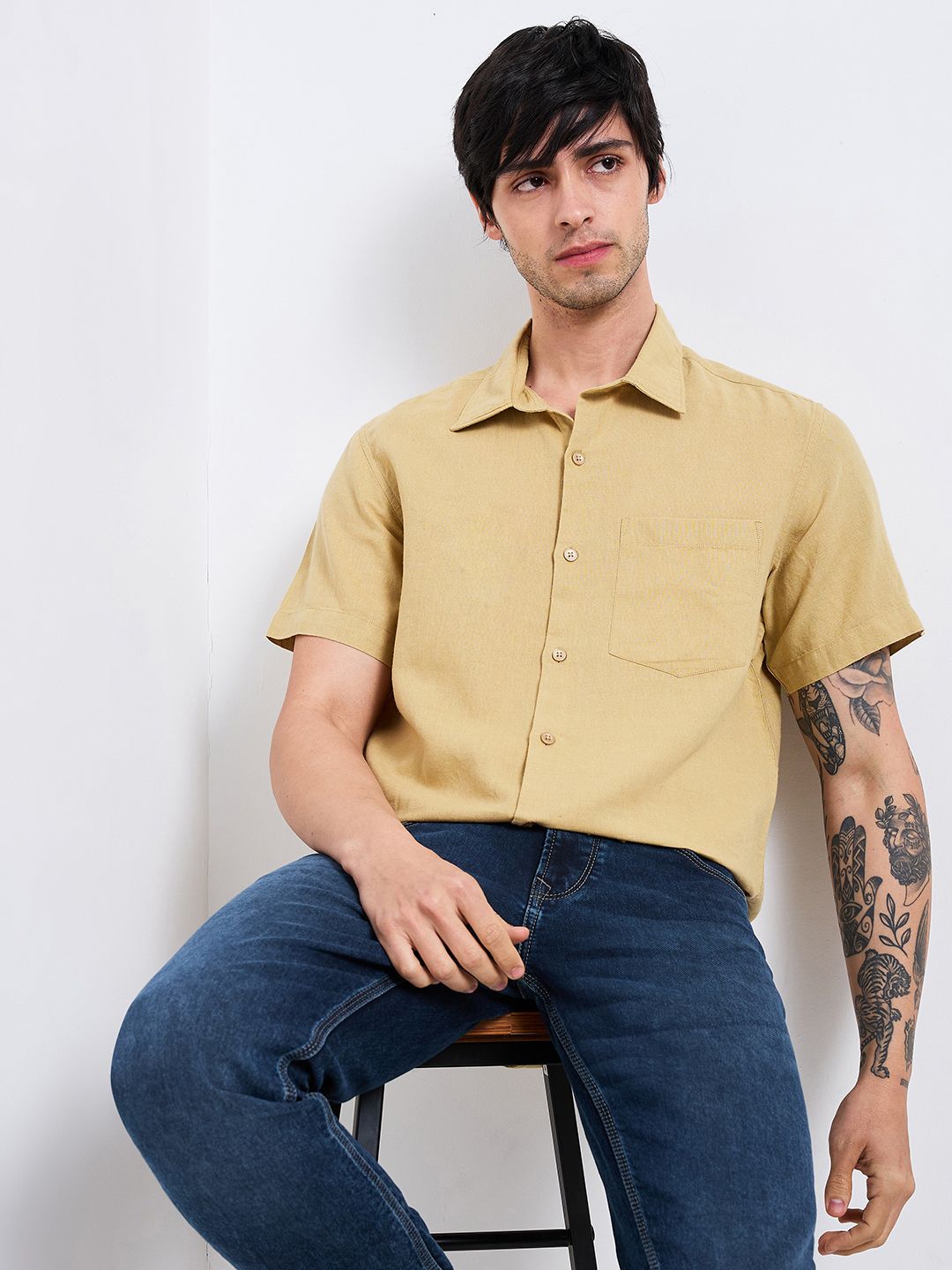 SPYKAR Men Spread Collar Solid Cotton Casual Shirt-picture-54