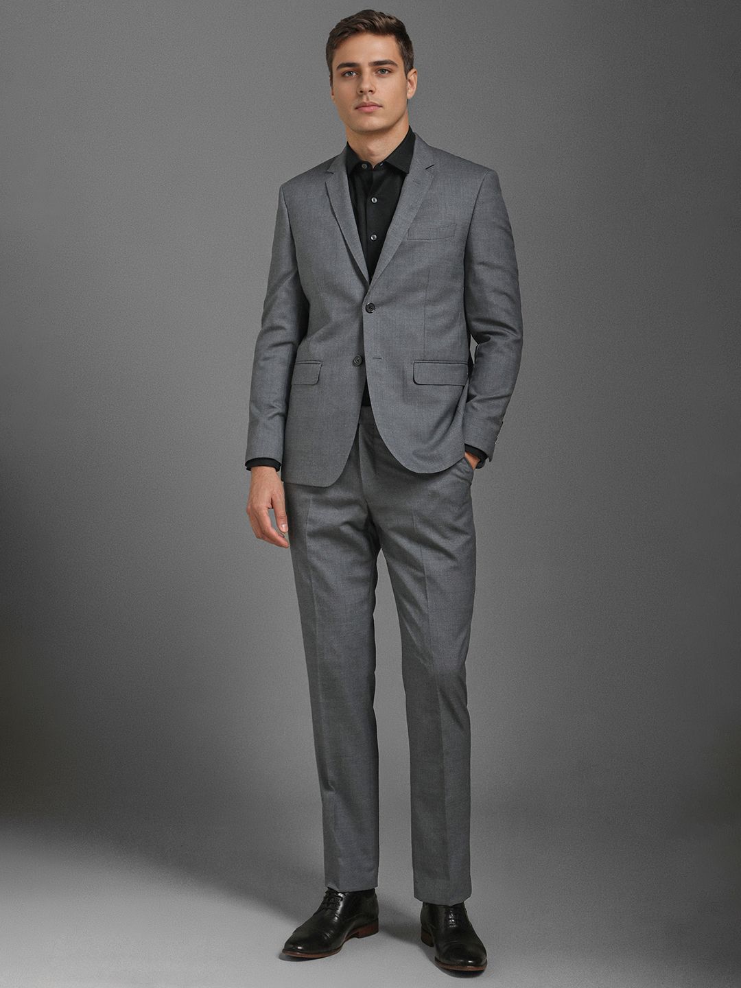 Luxure by Louis Philippe Textured Slim Fit Single-Breasted Two Piece Formal Suit-image-45