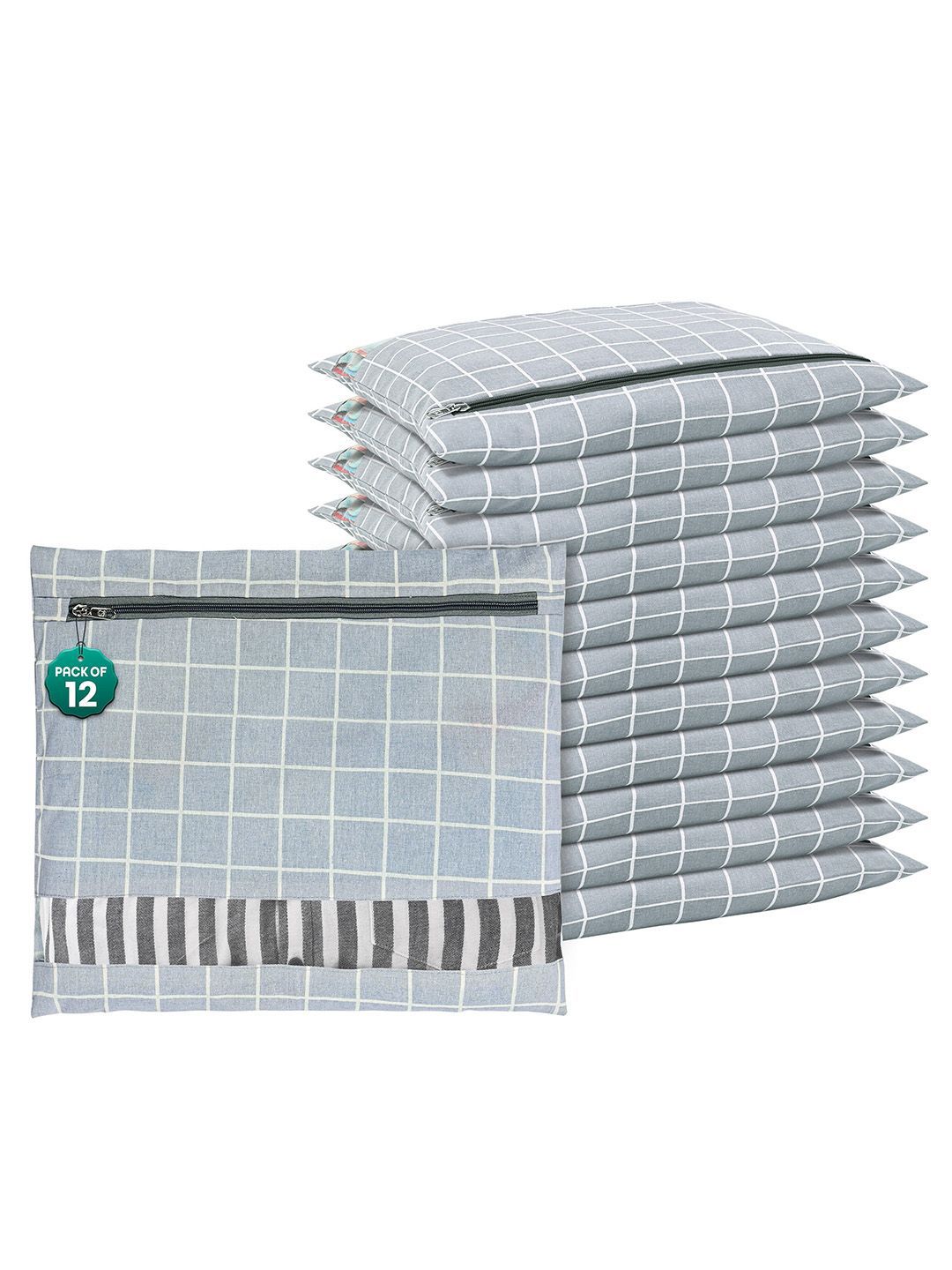 Kuber Industries Grey & White 12 Pieces Printed Cotton Regular Saree Organisers-picture-33