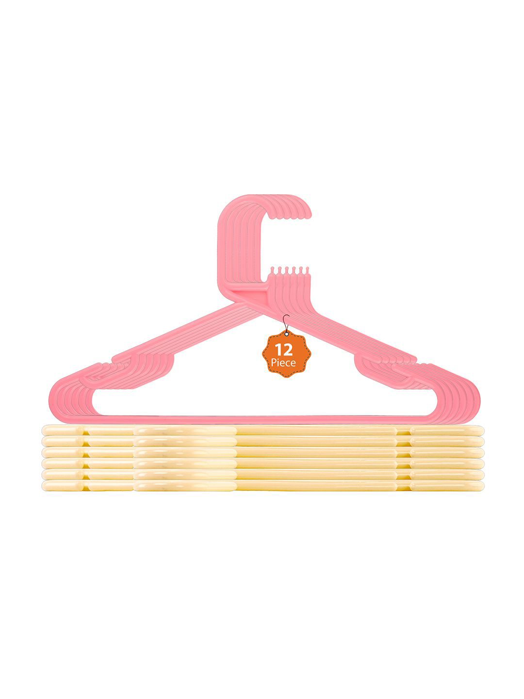 Kuber Industries Cream Colored & Pink Pack Of 12 Cloth Hangers For Wardrobe