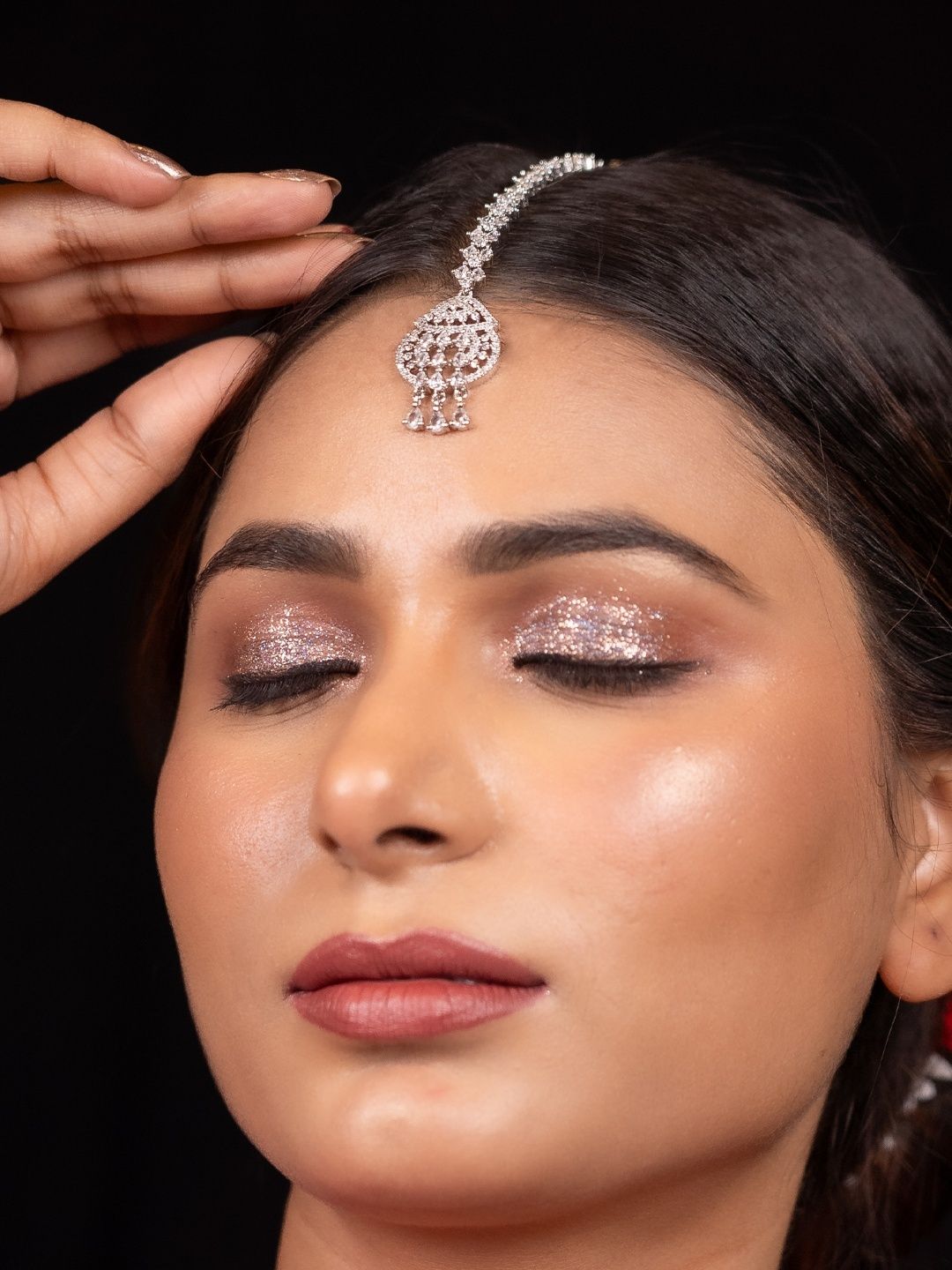 Niscka Silver-Plated American Diamond Studded Maang Tikka-picture-23