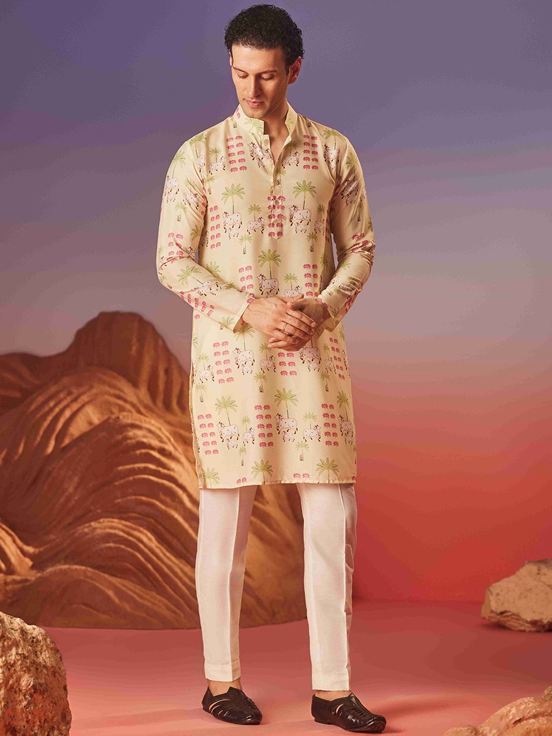 Eleven Brothers Men Floral Printed Cold-Shoulder Sleeves Kurta-picture-28