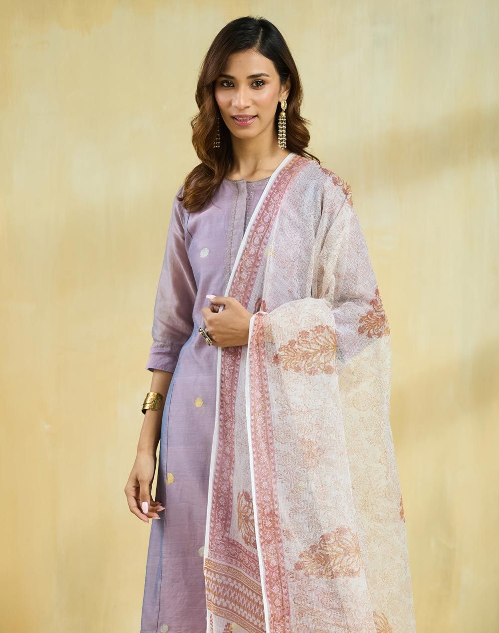 Fabindia Floral Printed Block Print Technique Cotton Silk Dupatta-picture-37