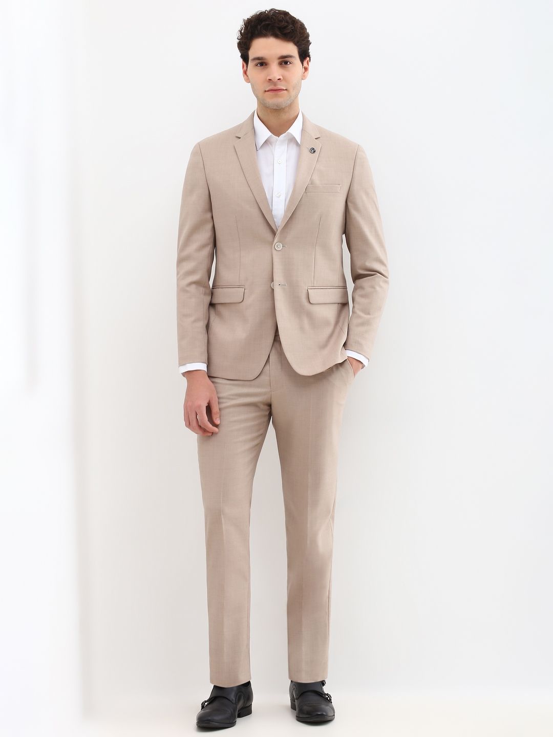 Allen Solly Textured Slim Fit Single-Breasted Two Piece Formal Suit