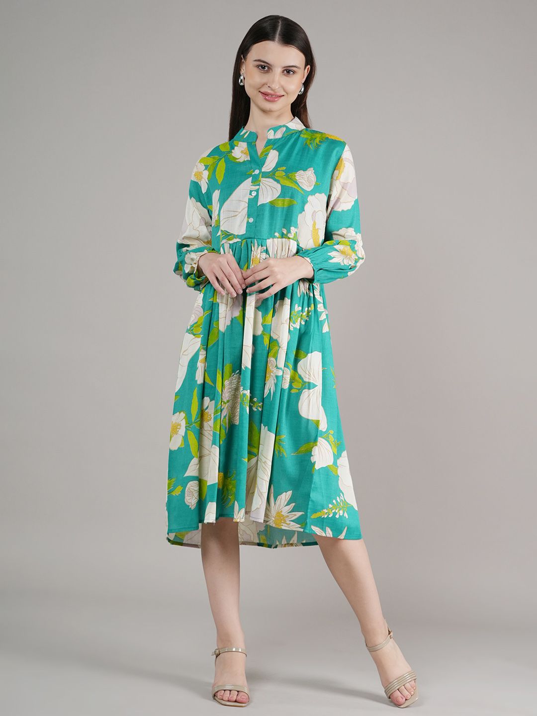 BAESD Women Floral Print Bell Sleeve Fit & Flare Midi Dress-picture-14