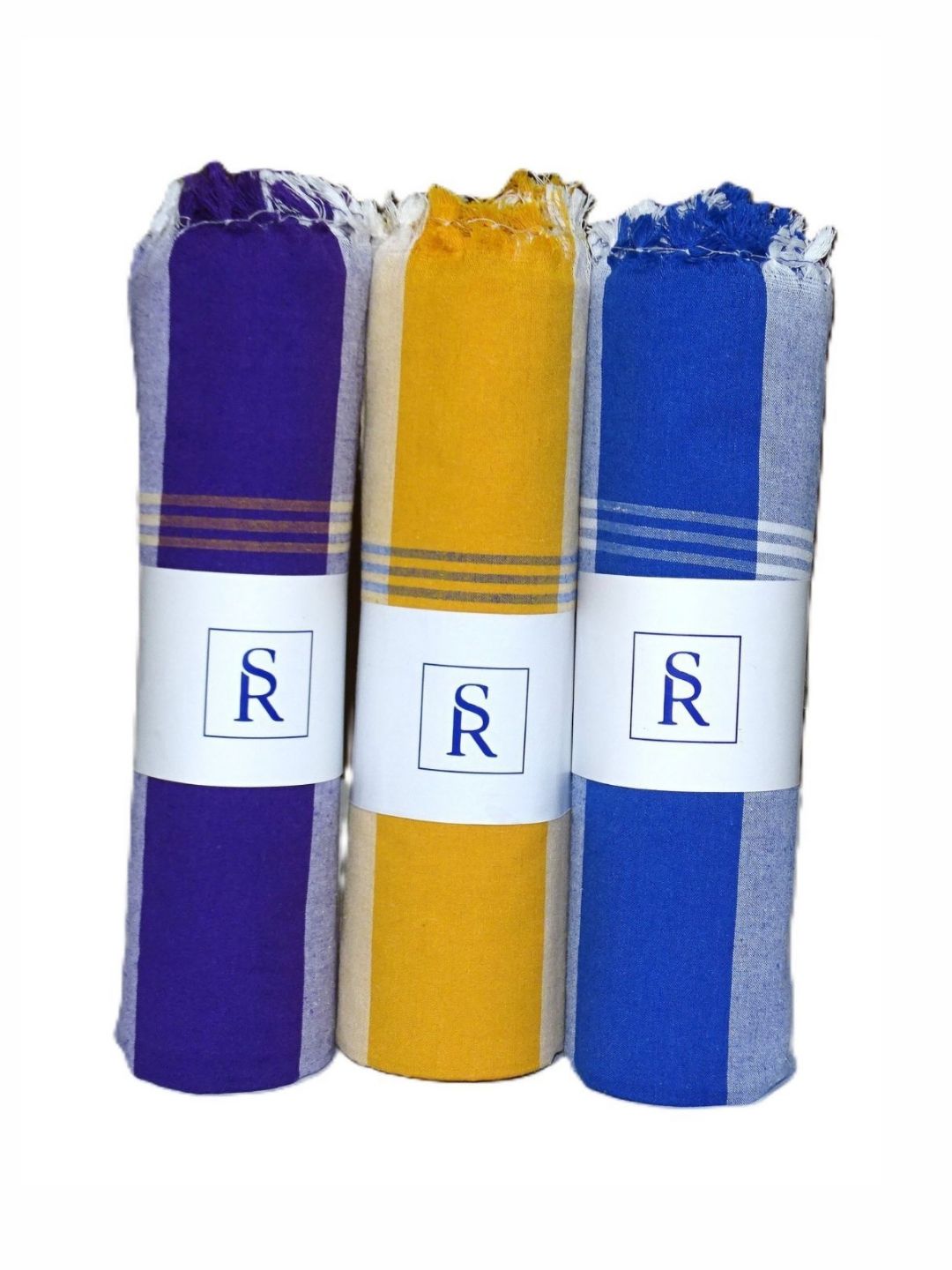SR HANDLOOMS AND TEXTILES Green & Blue 3 Piece Striped Cotton 250 GSM Towel Set-picture-12