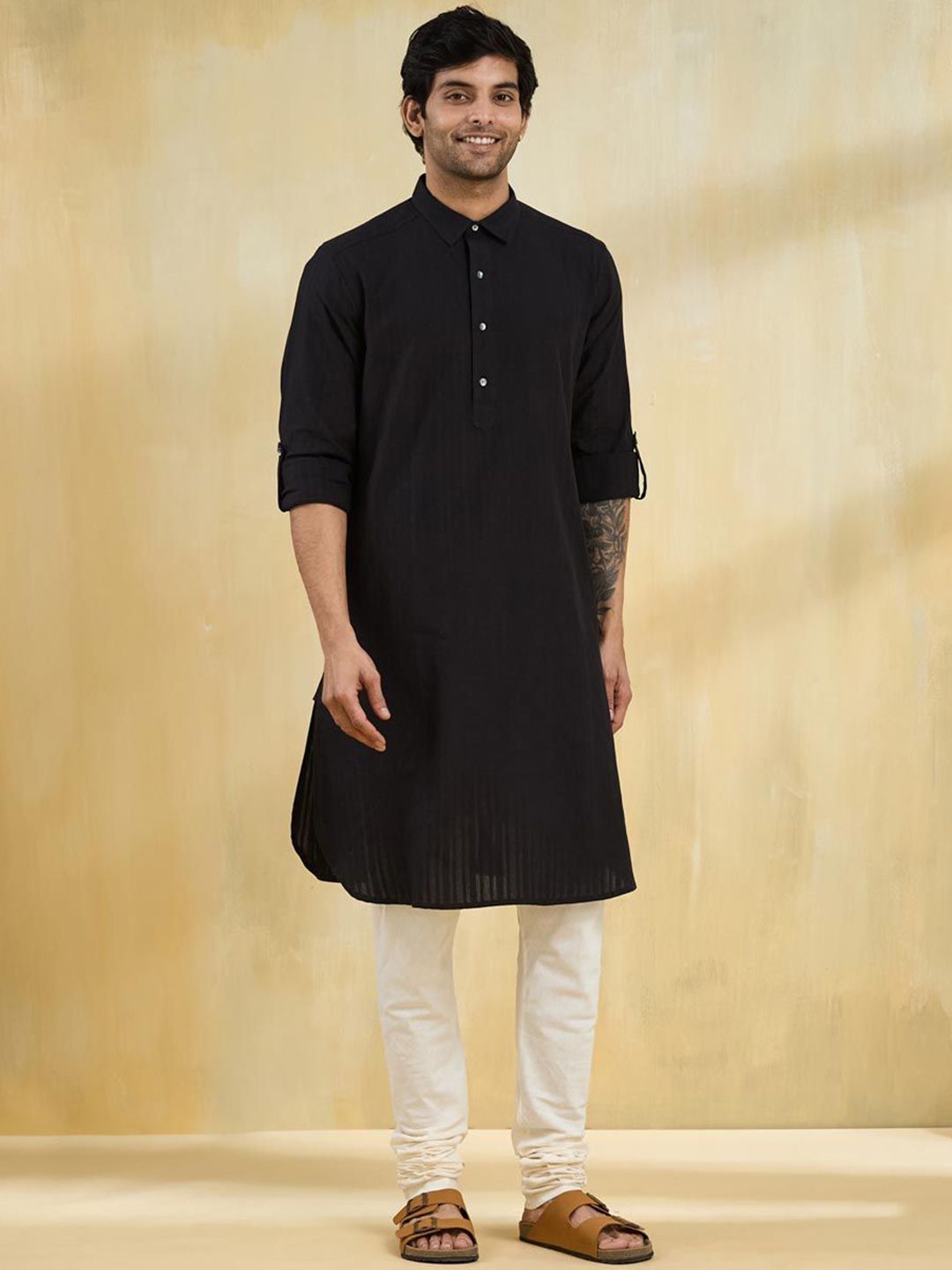 Fabindia Men Striped Thread Work Kurta-picture-27