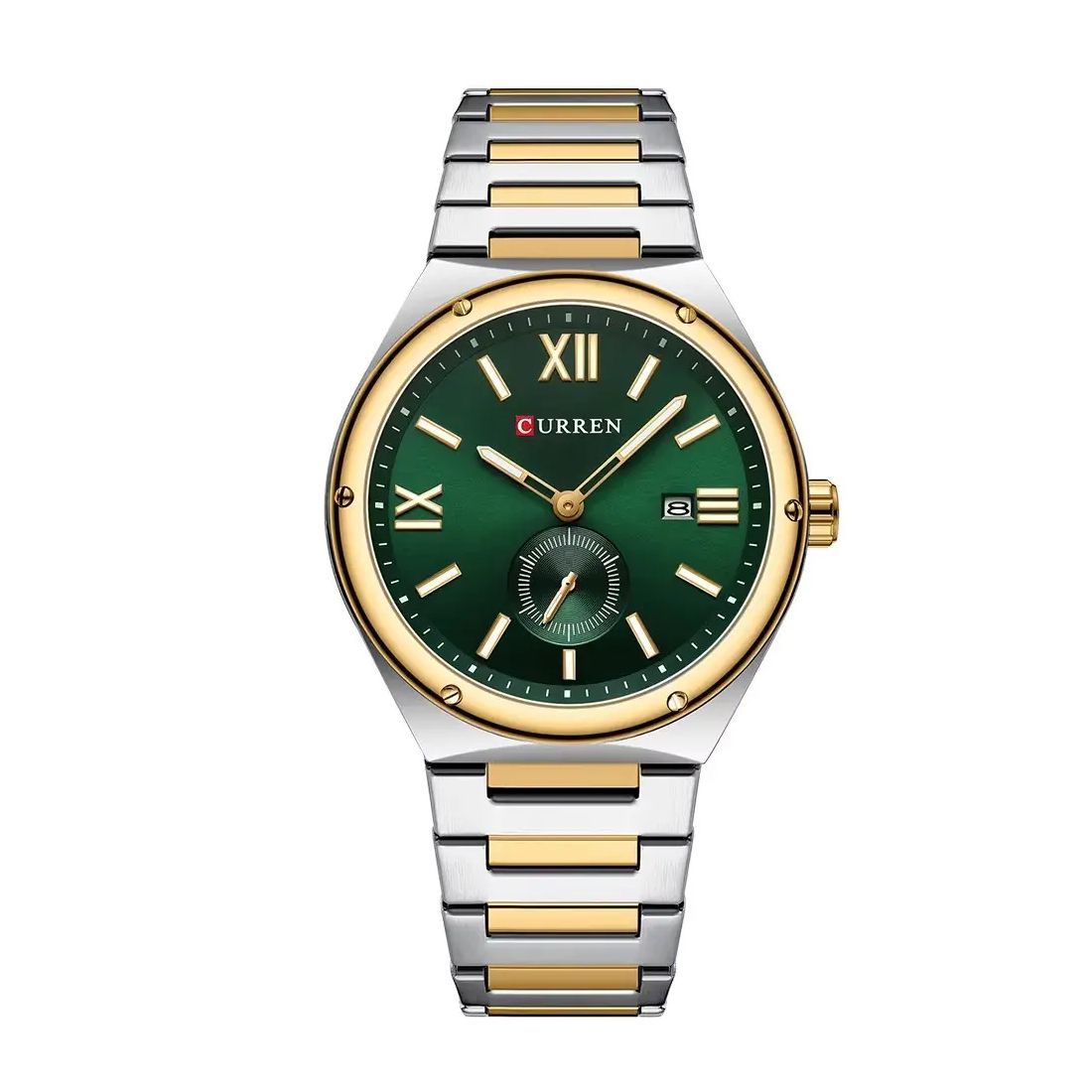 Curren Men Brass Dial & Reset Time Analogue Watch CR-8471-TT-Green-picture-24