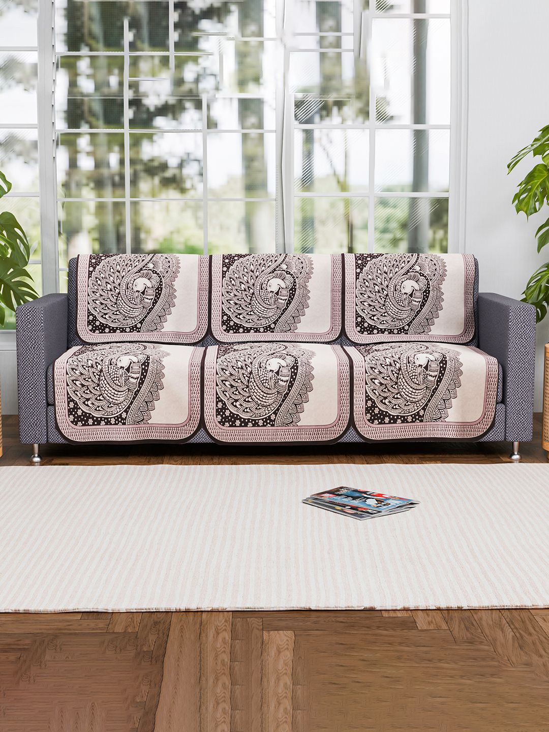 Kuber Industries Purple & Cream-Coloured 6 Pieces Self Design Cotton 3 Seater Sofa Covers-picture-40