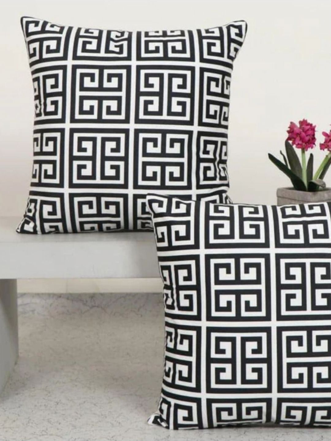 Aura Black And White 2 Pieces Geometric Square Cushion Covers-image-42