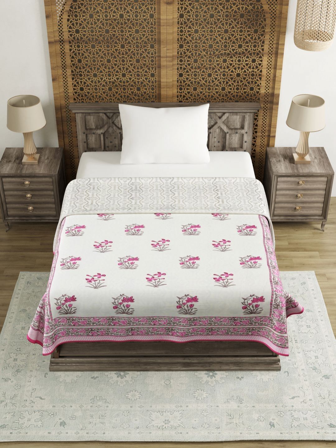 Myntra Elegant Homes Pink & White Ethnic Motifs AC Room 150 GSM Single Bed Dohar-picture-12