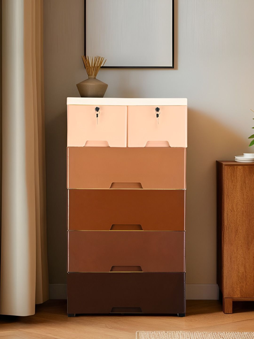 Kuber Industries Brown 4-Layer & 2 Locker Chest of Storage Drawers-picture-34