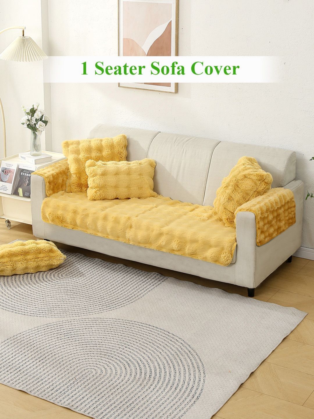 HOKIPO Yellow 3 Pieces Self Design 1 Seater Seat Mat with Arms-picture-20