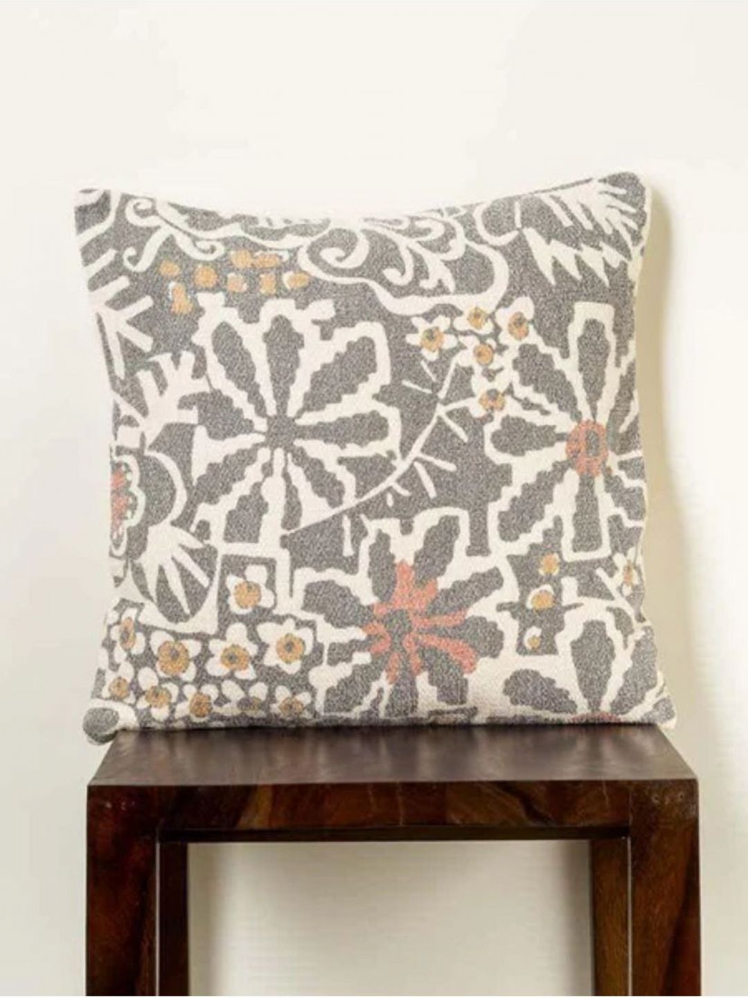 Aura Beige & Grey Floral Textured Square Cushion Cover-picture-33
