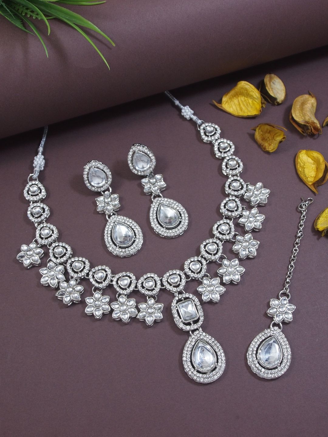I Jewels Silver Plated Kundan Stone Studded Jewellery Set-picture-18
