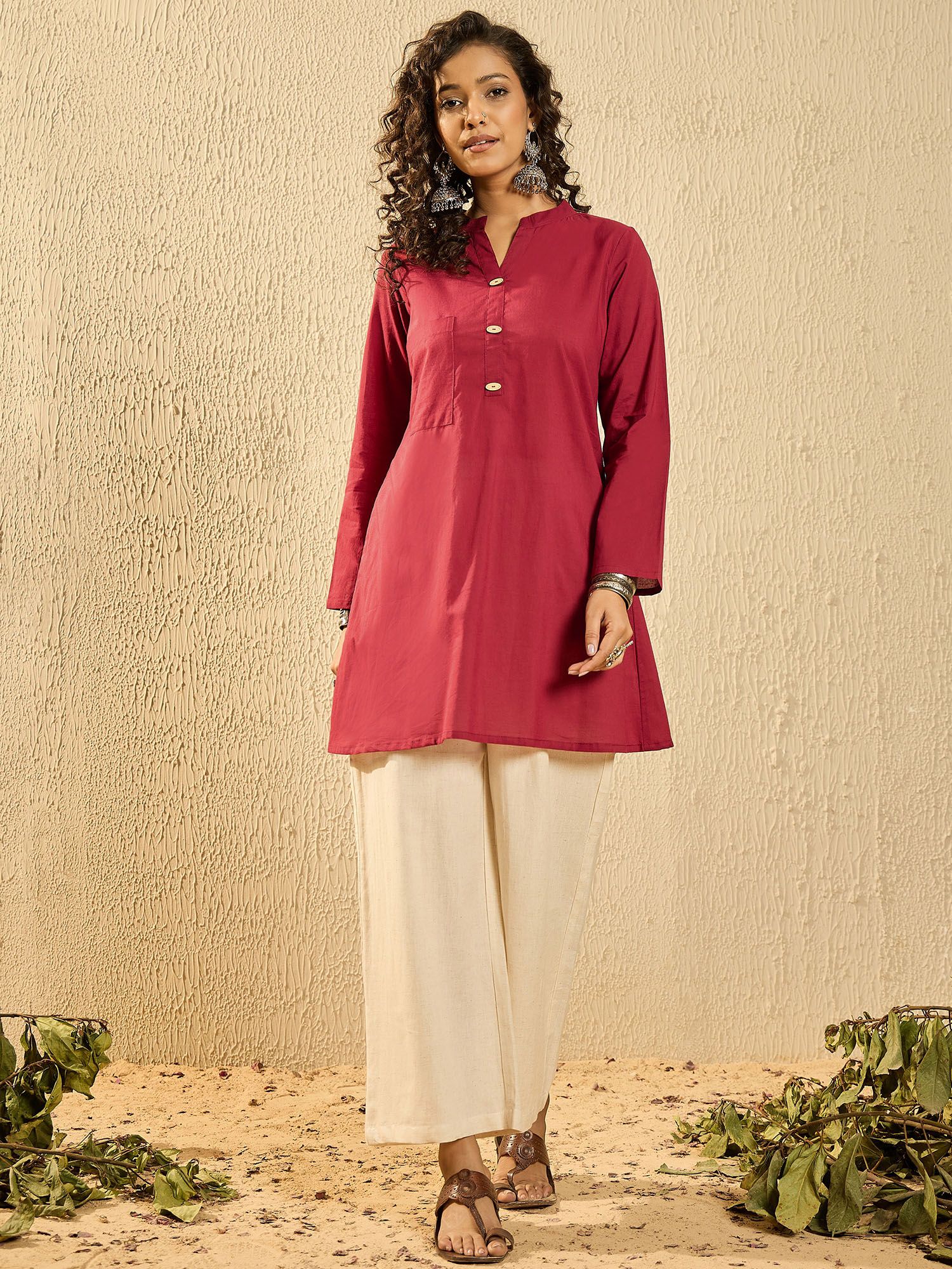 InWeave Women Regular Pure Cotton Kurti with Palazzos