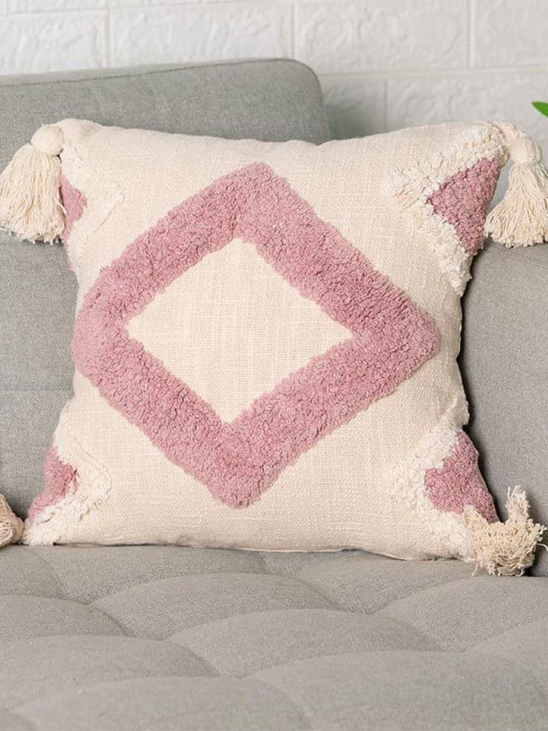 Aura Pink & Peach Self Design Cotton Square Cushion Cover-picture-36