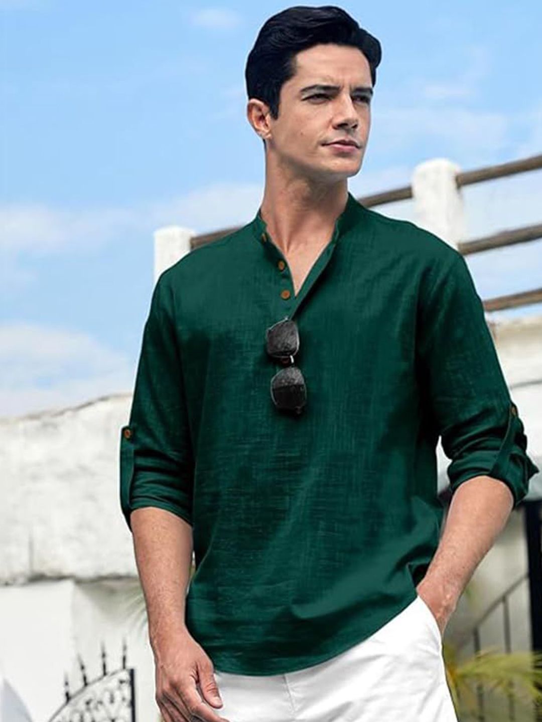 Vida Loca Band Collar Cotton Straight Slim Fit Short Kurta-picture-40