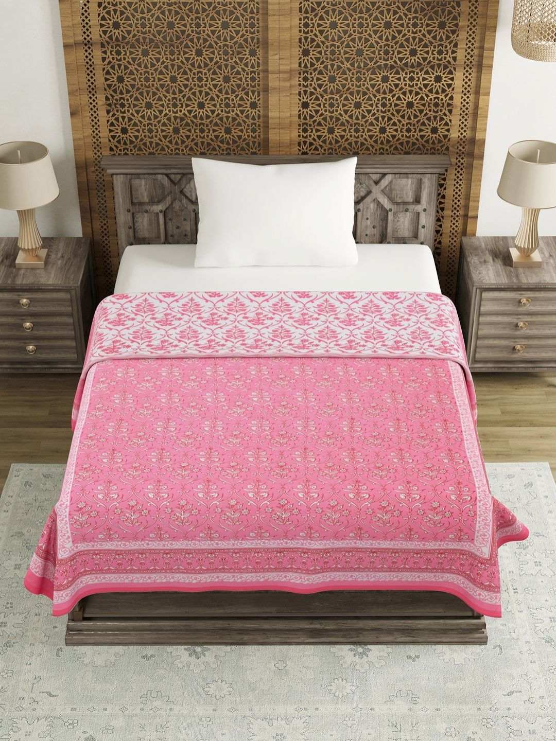 Myntra Elegant Homes Pink & White Ethnic Motifs AC Room 150 GSM Single Bed Dohar-picture-13