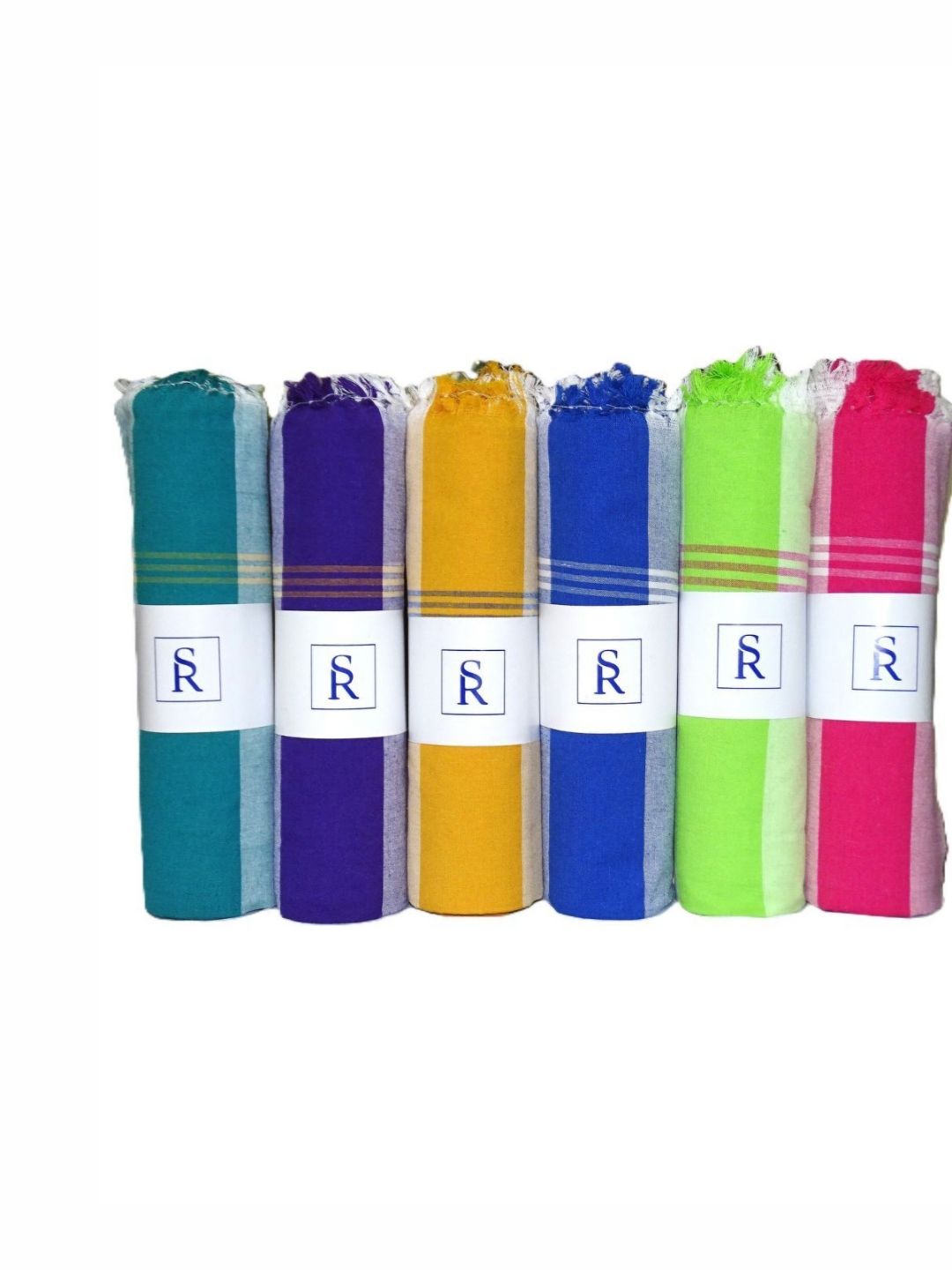 SR HANDLOOMS AND TEXTILES Green & Blue Striped Cotton 250 GSM Towel Set-picture-38