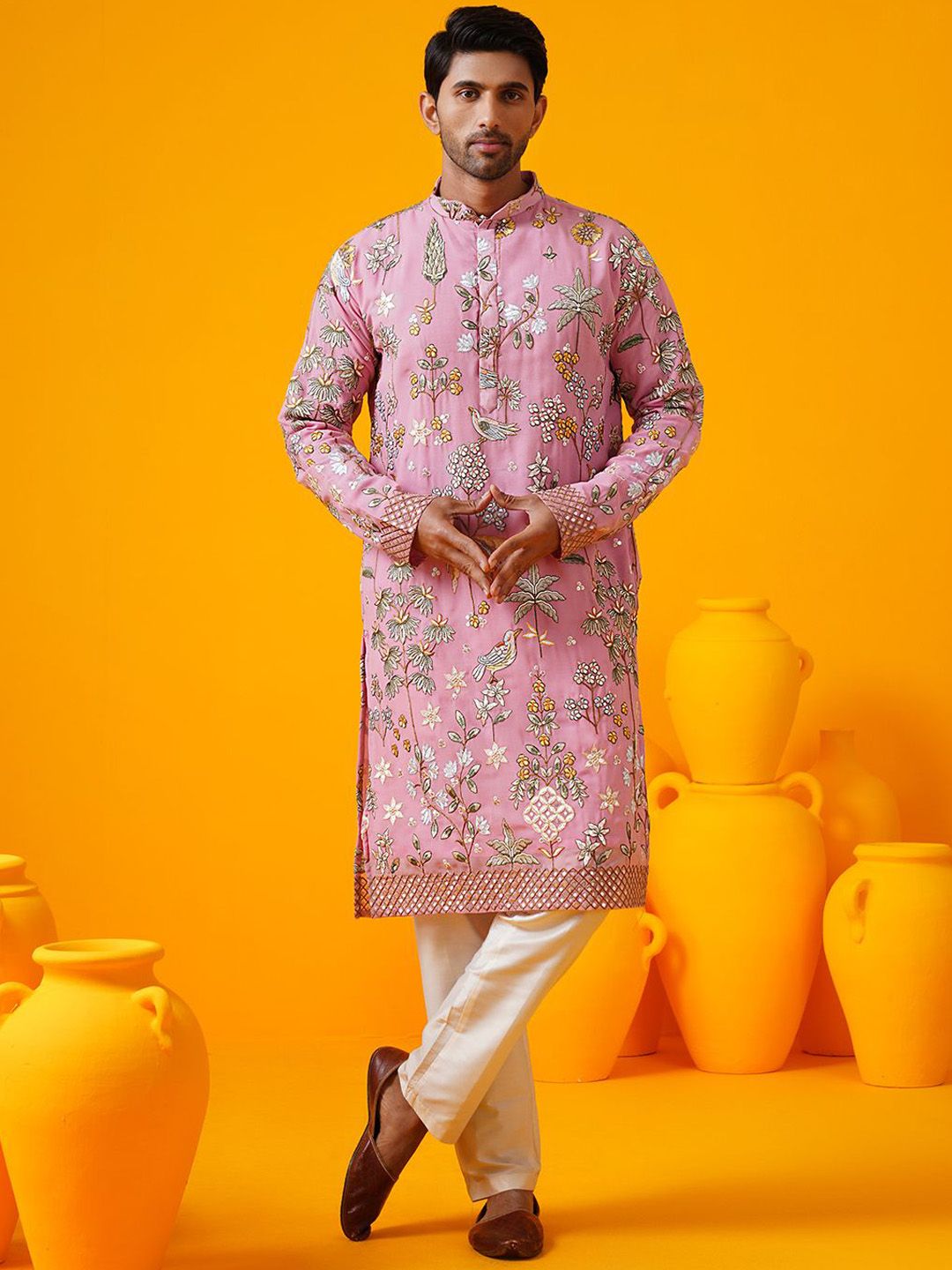 SOJANYA LUXE Men Embroidered Thread Work Georgette Kurta-picture-34