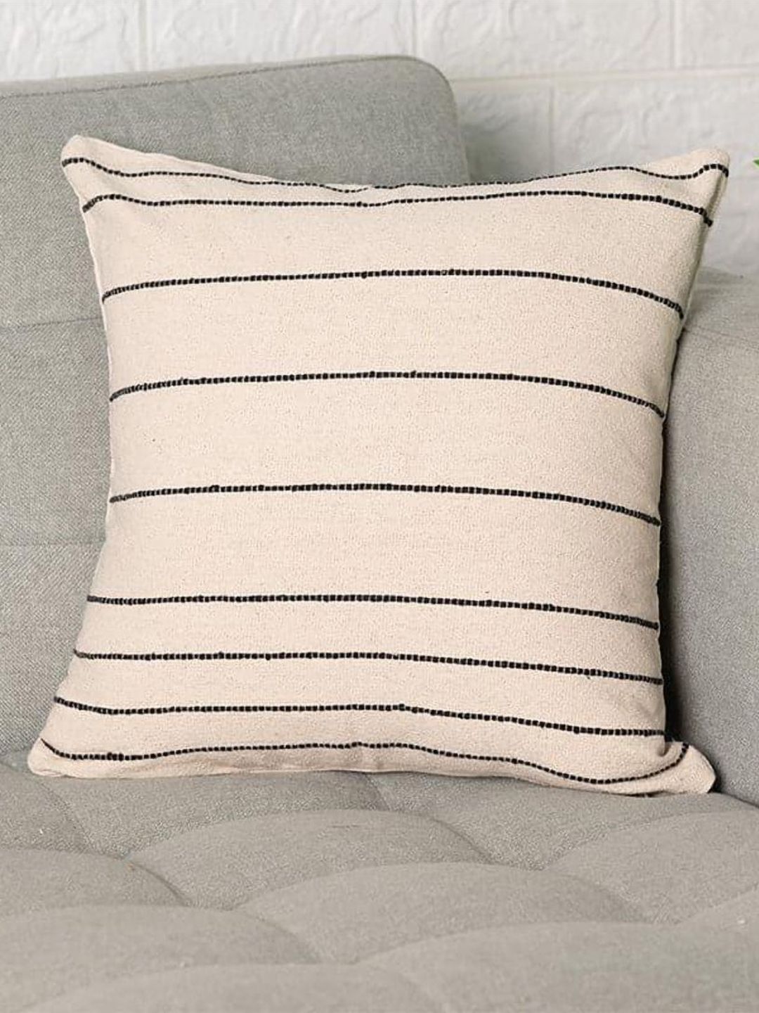 Aura Beige & Black Striped Square Cushion Covers-image-10