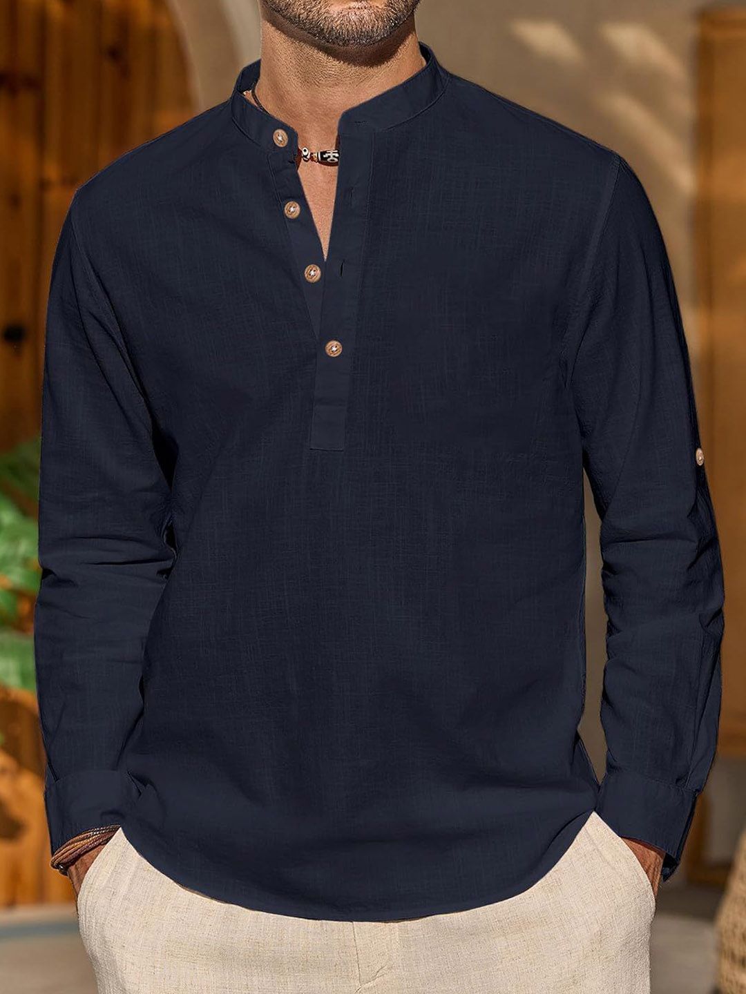 Vida Loca Cotton Band Collar Slim Fit Short Kurta-image-22