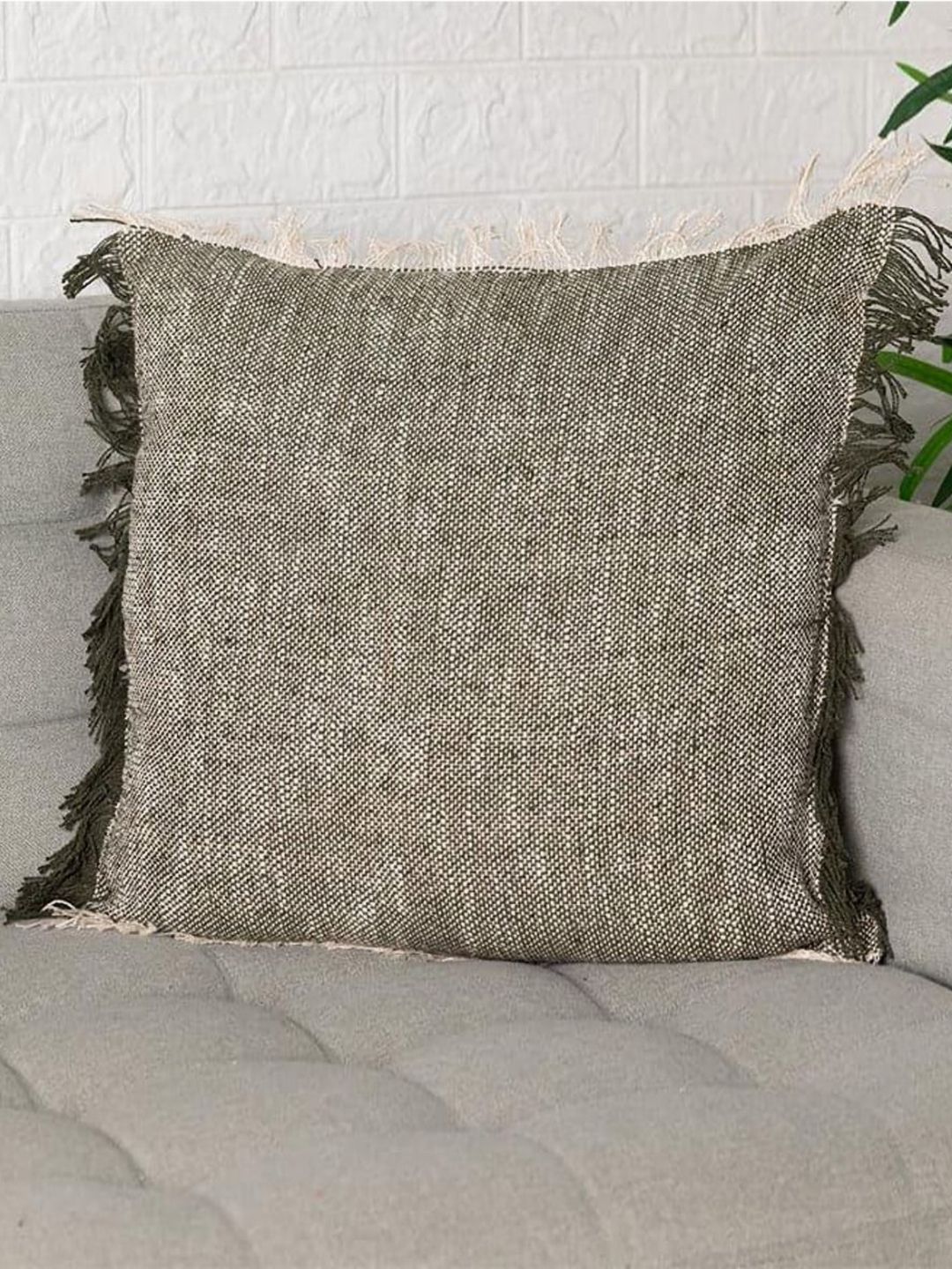 Aura Grey And Beige Textured Cotton Square Cushion Covers-image-5