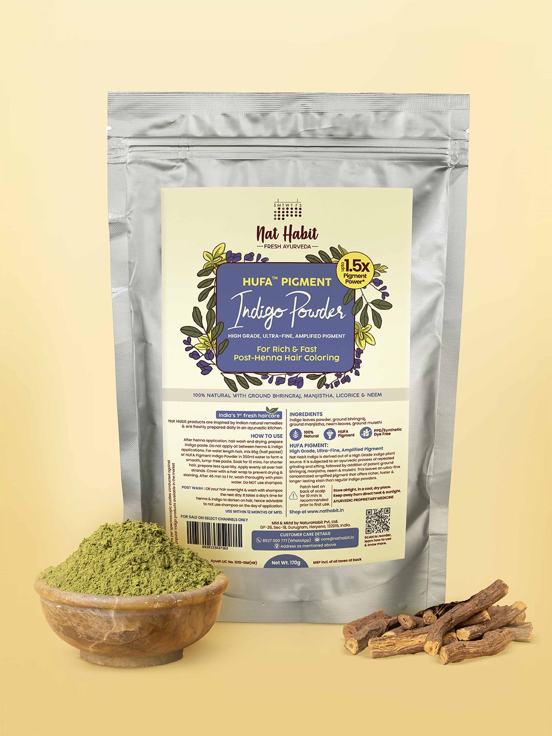 nat habit HUFA Pigment Indigo Powder For Hair - 170 g- Black-picture-14