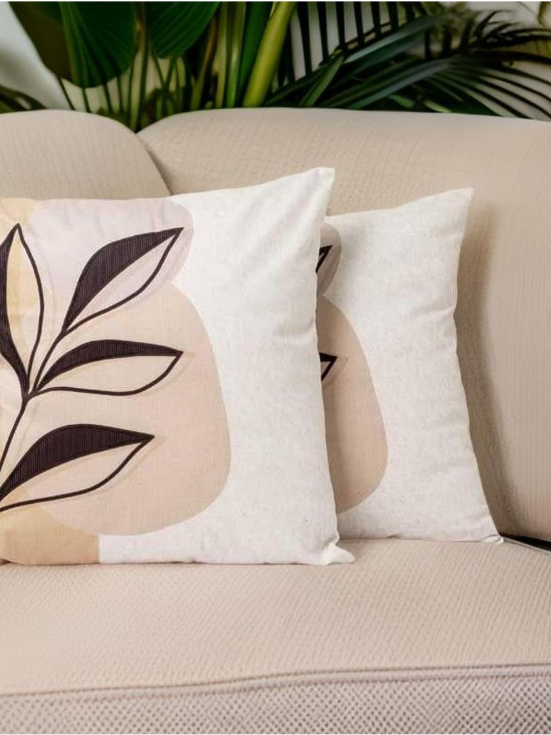 Aura White And Beige 2 Pieces Floral Printed Square Cushion Covers-picture-36