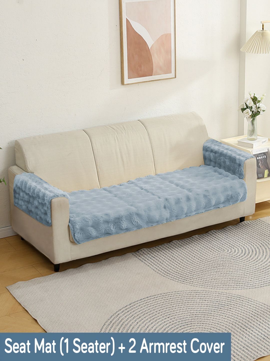 HOKIPO Blue 3 Pieces Self Design 1 Seater Seat Mat with Arms-image-17