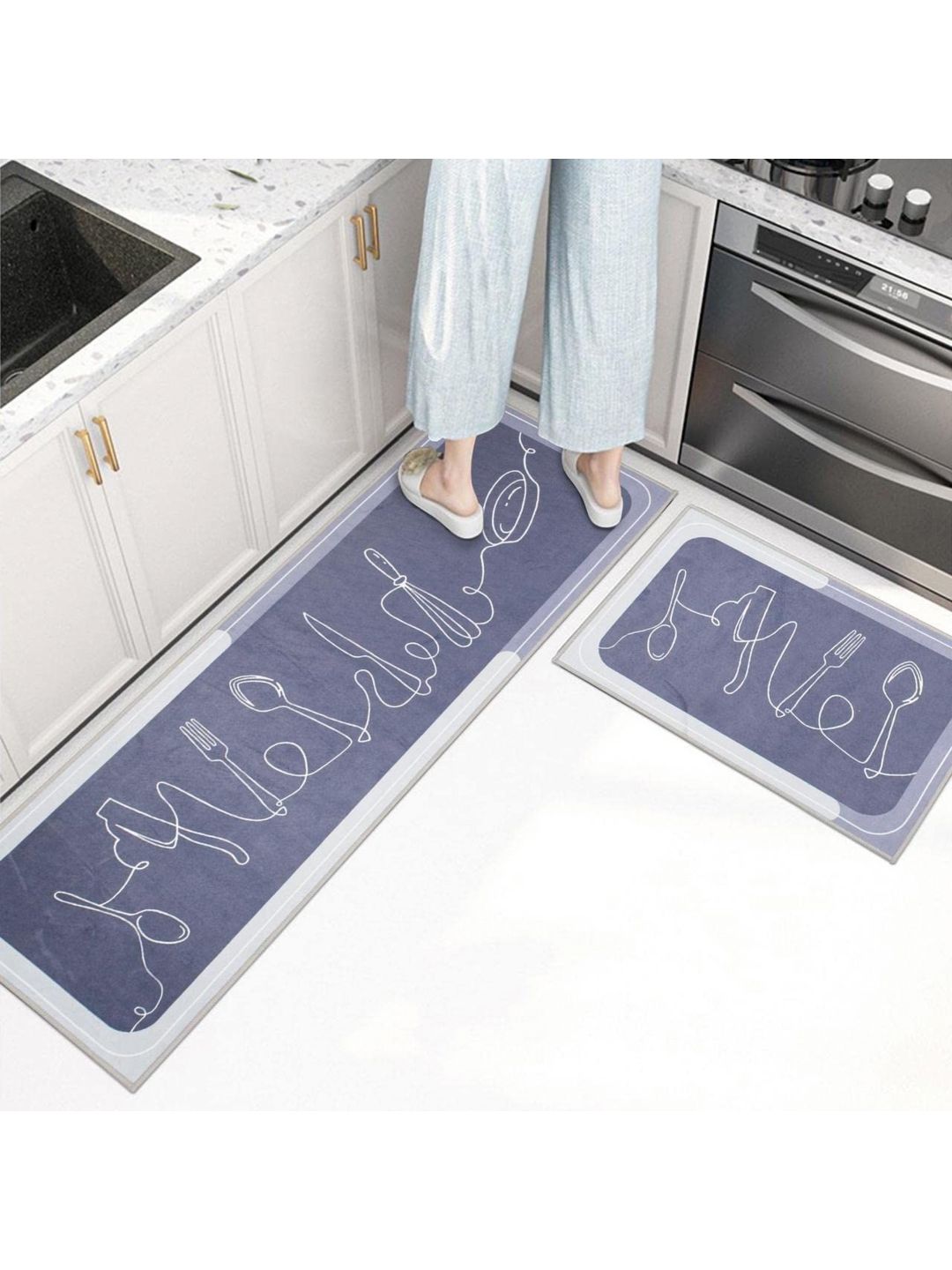 Favria 2-Pcs Grey & White Printed Anti-Skid KitchenMats-picture-12