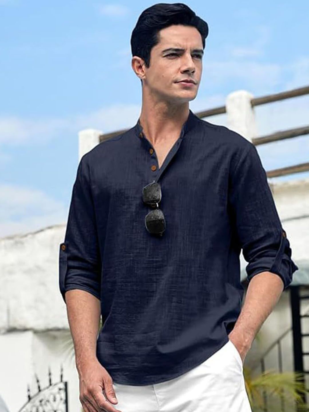 Vida Loca Cotton Band Collar Slim Fit Short Kurta-picture-41