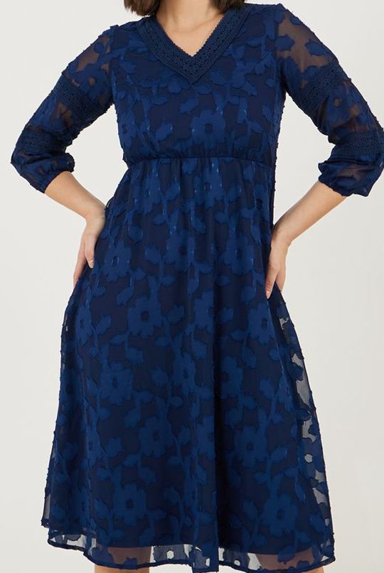 Apolline Three Quarter Sleeve V Neck Patterned Midi Dress