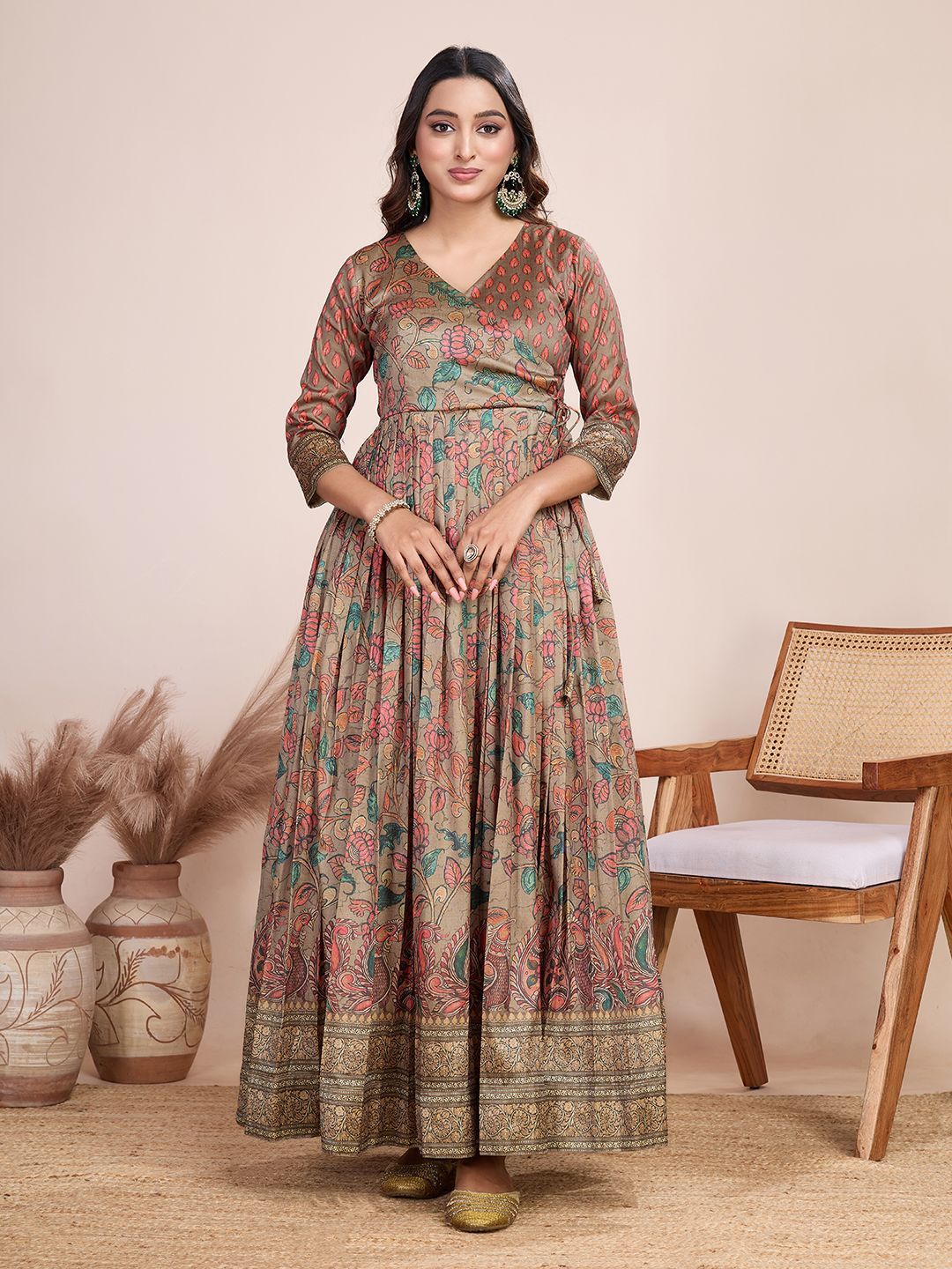 Tasarika Printed V-Neck Maxi Ethnic Dress-picture-23