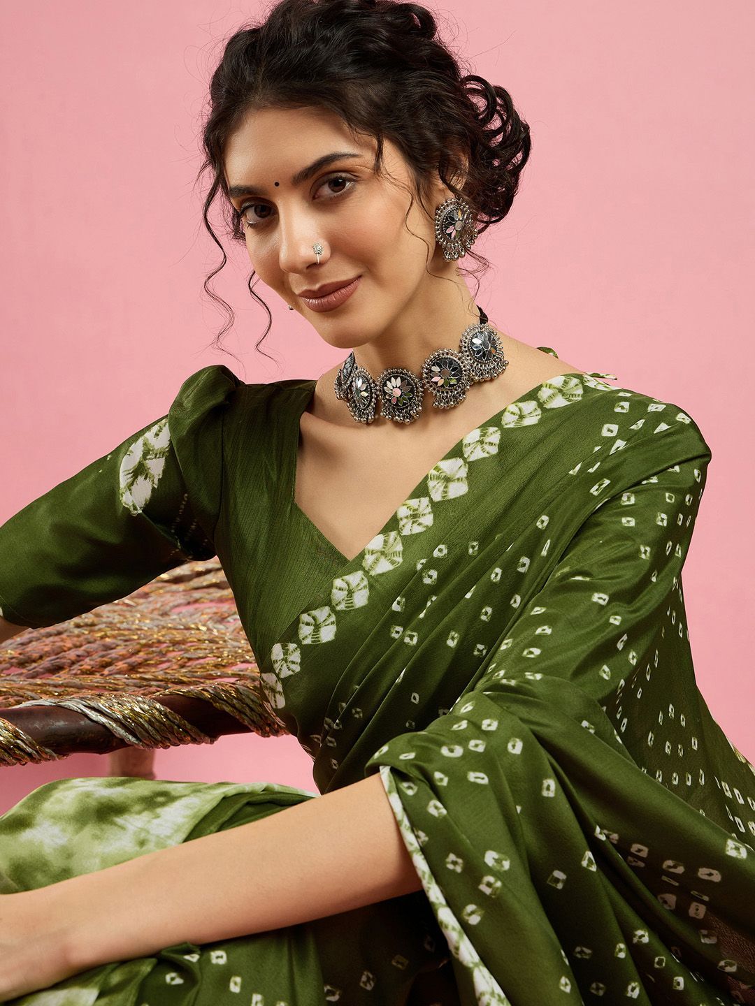 Sangria Bandhani Printed Saree With Blouse Piece-picture-39