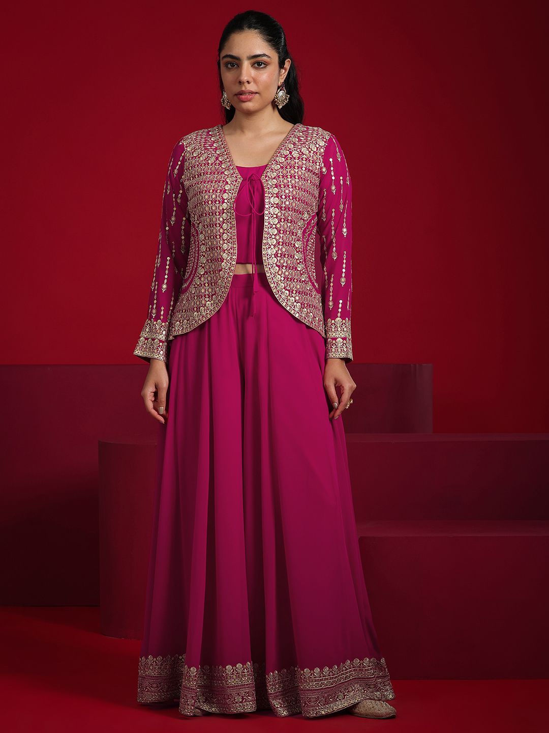 Libas Art EmbroideredTop & Jacket With Palazzo-picture-12