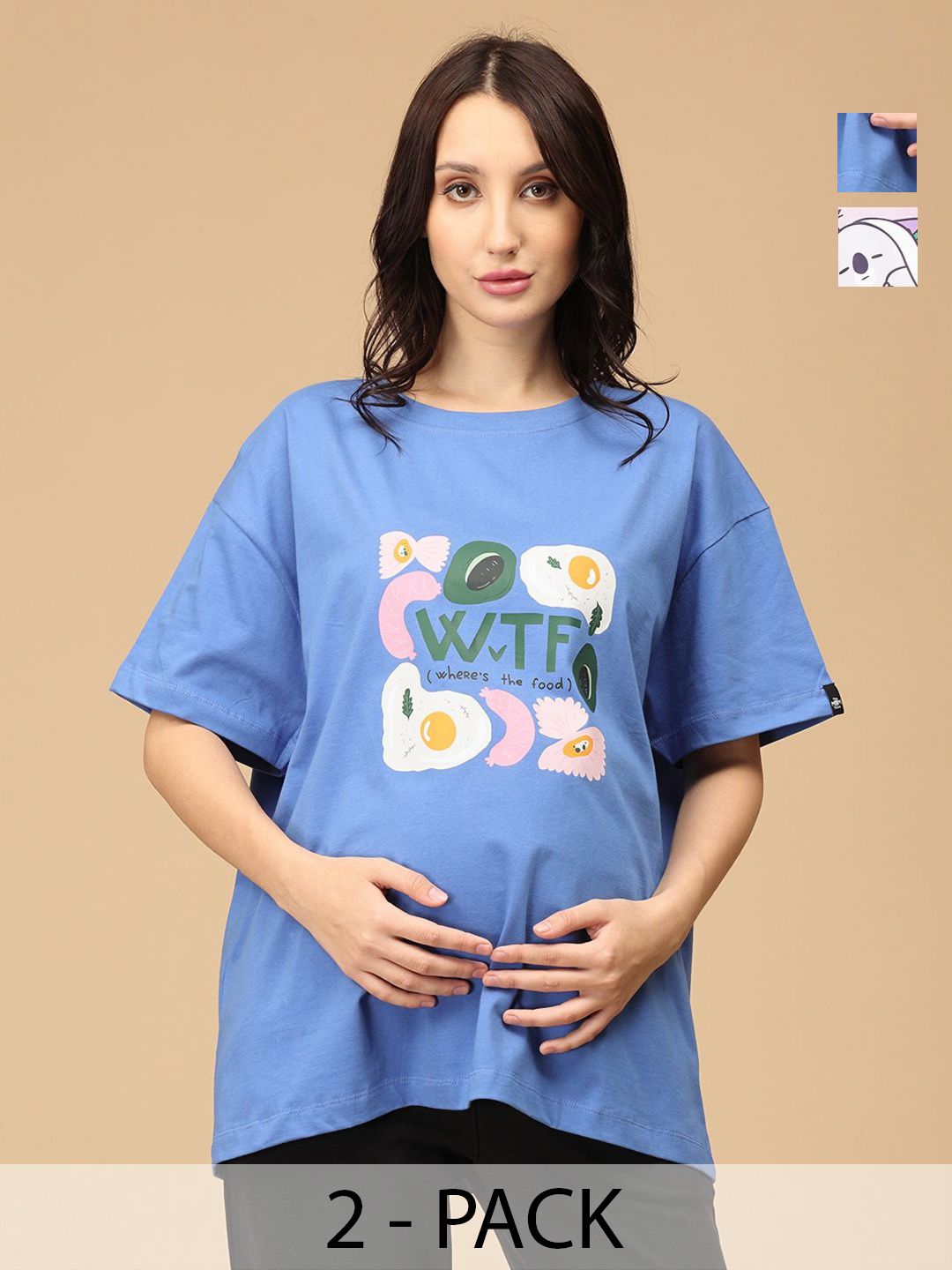 The Mom Store Women Pack Of 2 Graphic Printed Round Neck Cotton Oversized T-shirts-picture-37