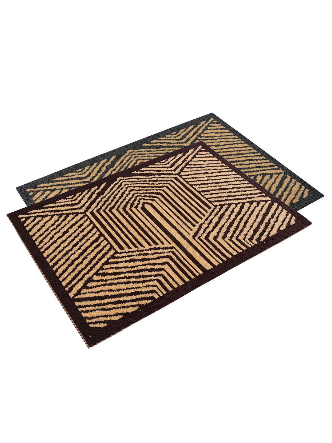 Kuber Industries 2-Pcs Brown & Grey Chevron Rectangular Anti-Skid Doormats-picture-18
