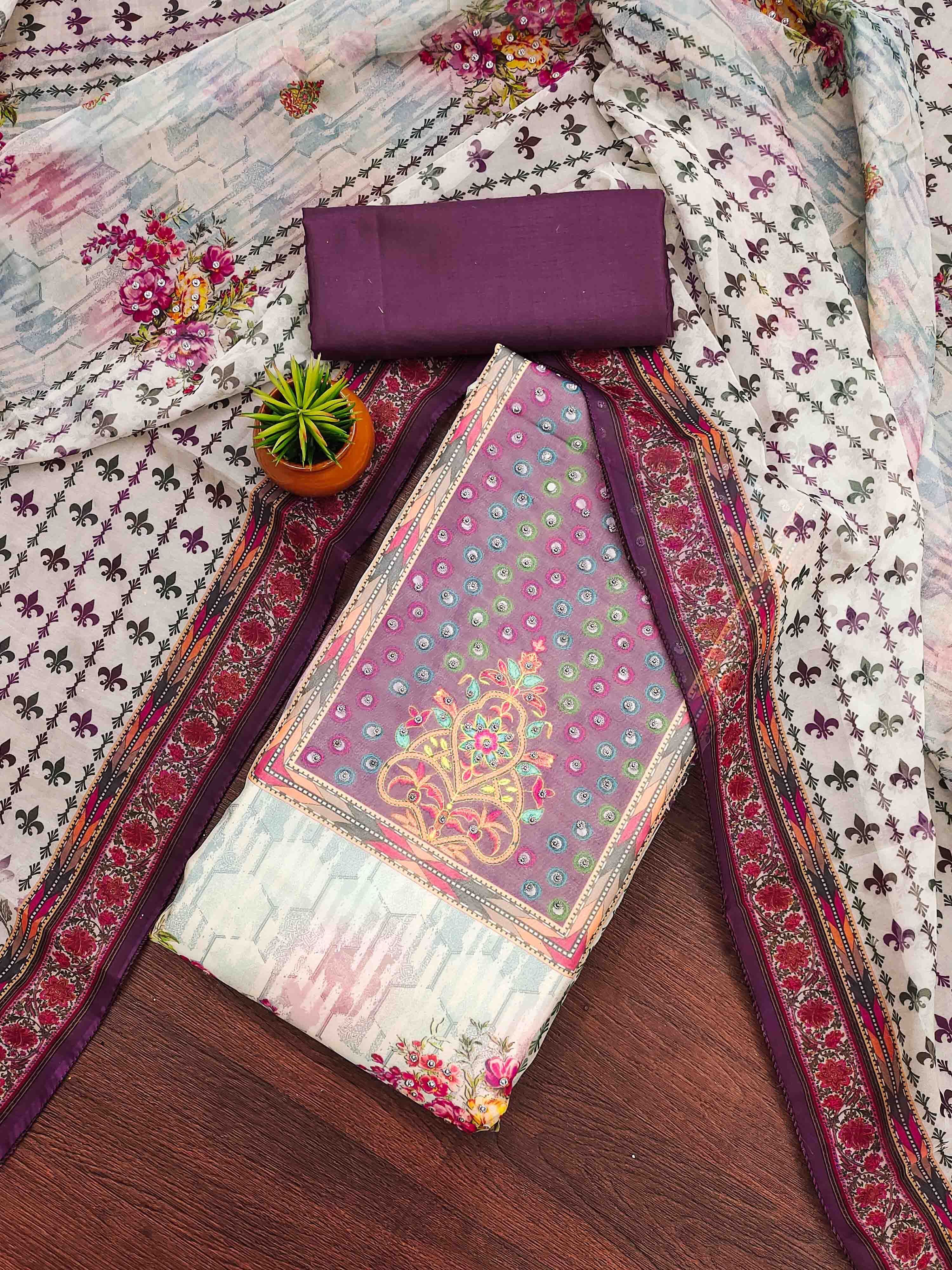 Blissta Floral Printed Organza Unstitched Dress Material-picture-18