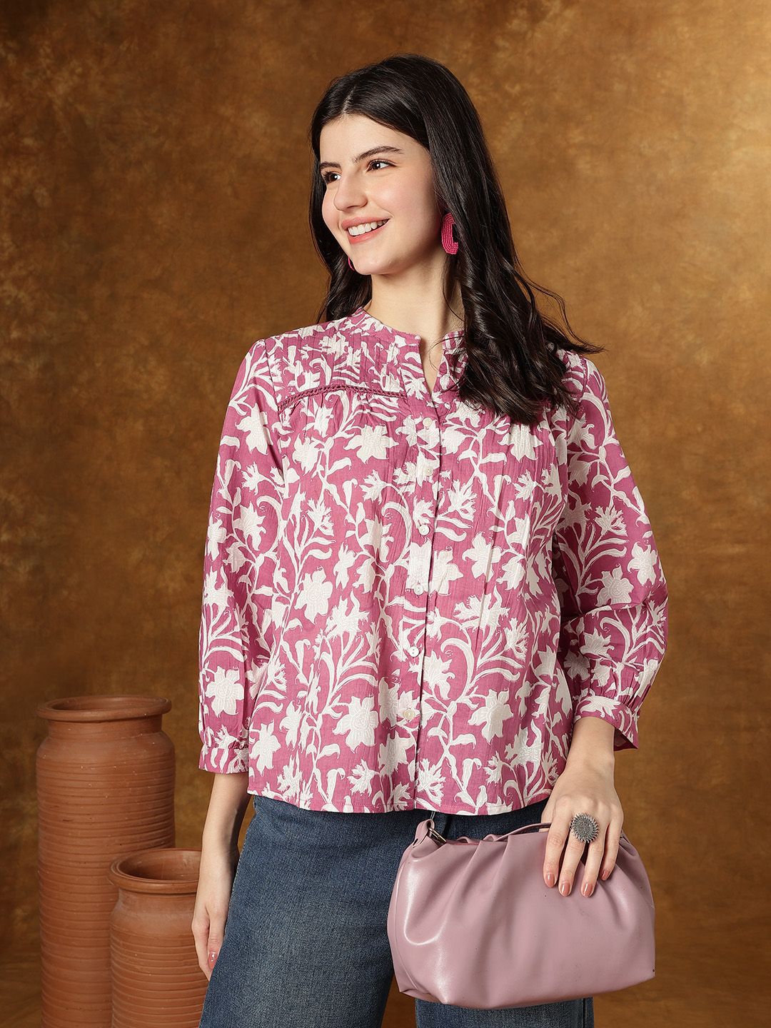 KALINI Women Floral Printed Cotton Shirt Style Crop Top-picture-25