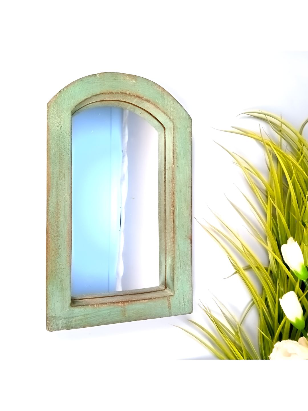 apka mart Green Wooden Wall Hanging Jharoka Mirror-picture-21