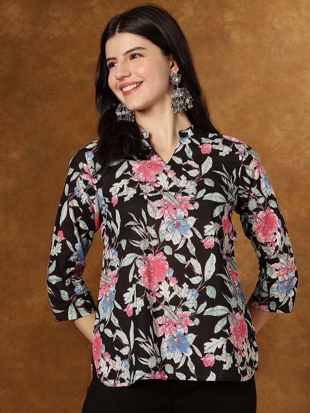 KALINI Floral Print Cotton black top-picture-39