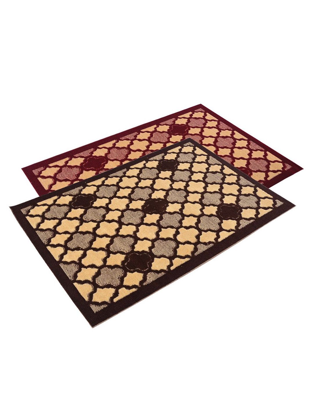 Kuber Industries 2-Pcs Brown & Maroon Hexagon Rectangular Anti-Skid Doormats-picture-19