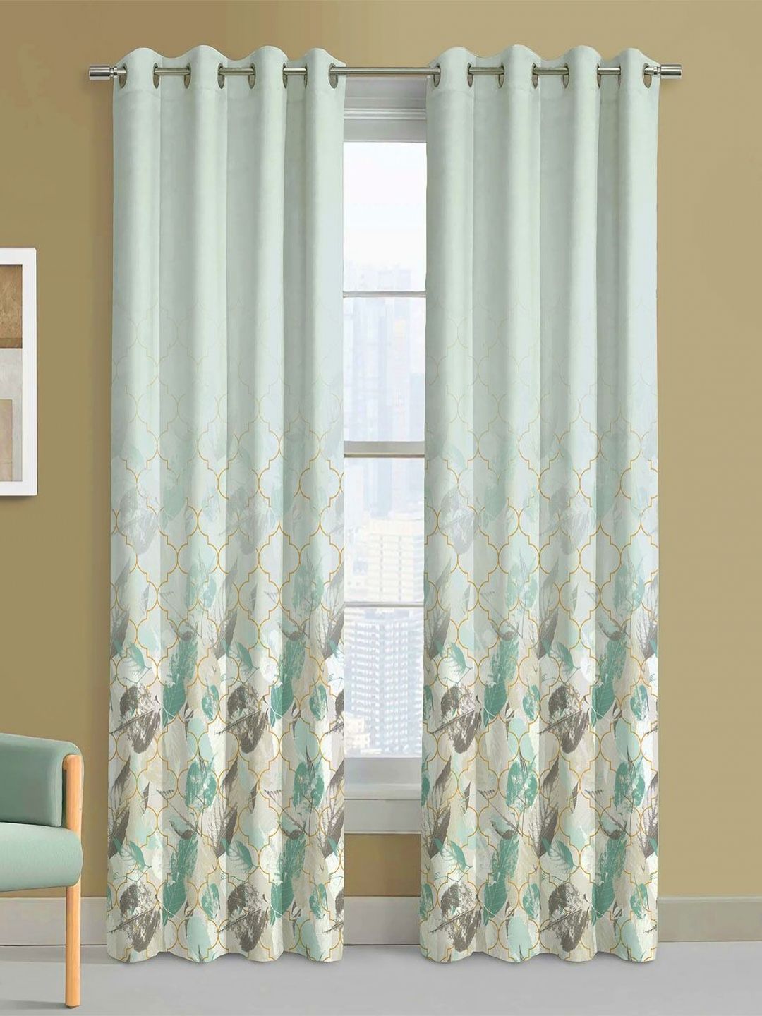 Steve & Anderson Ozzon Grey And Green 2 Pieces Floral Printed Door Curtain (7 Feet)-picture-28