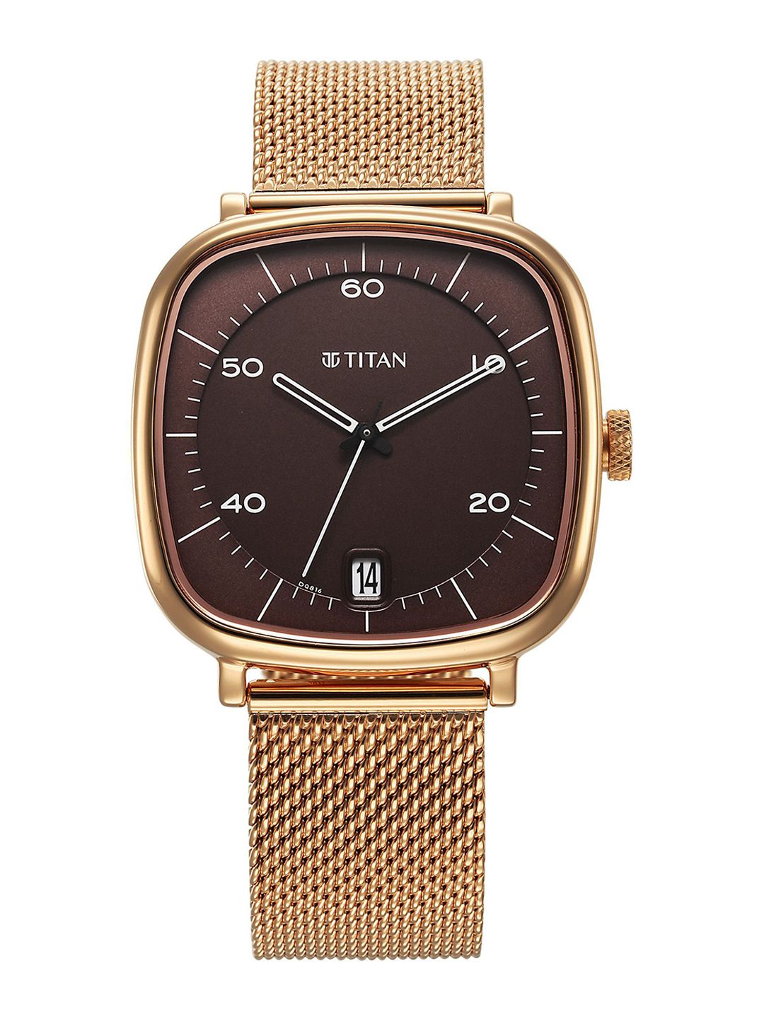 Titan Men Brass Dial & Stainless Steel Bracelet Style Straps Analogue Watch 1885WM01